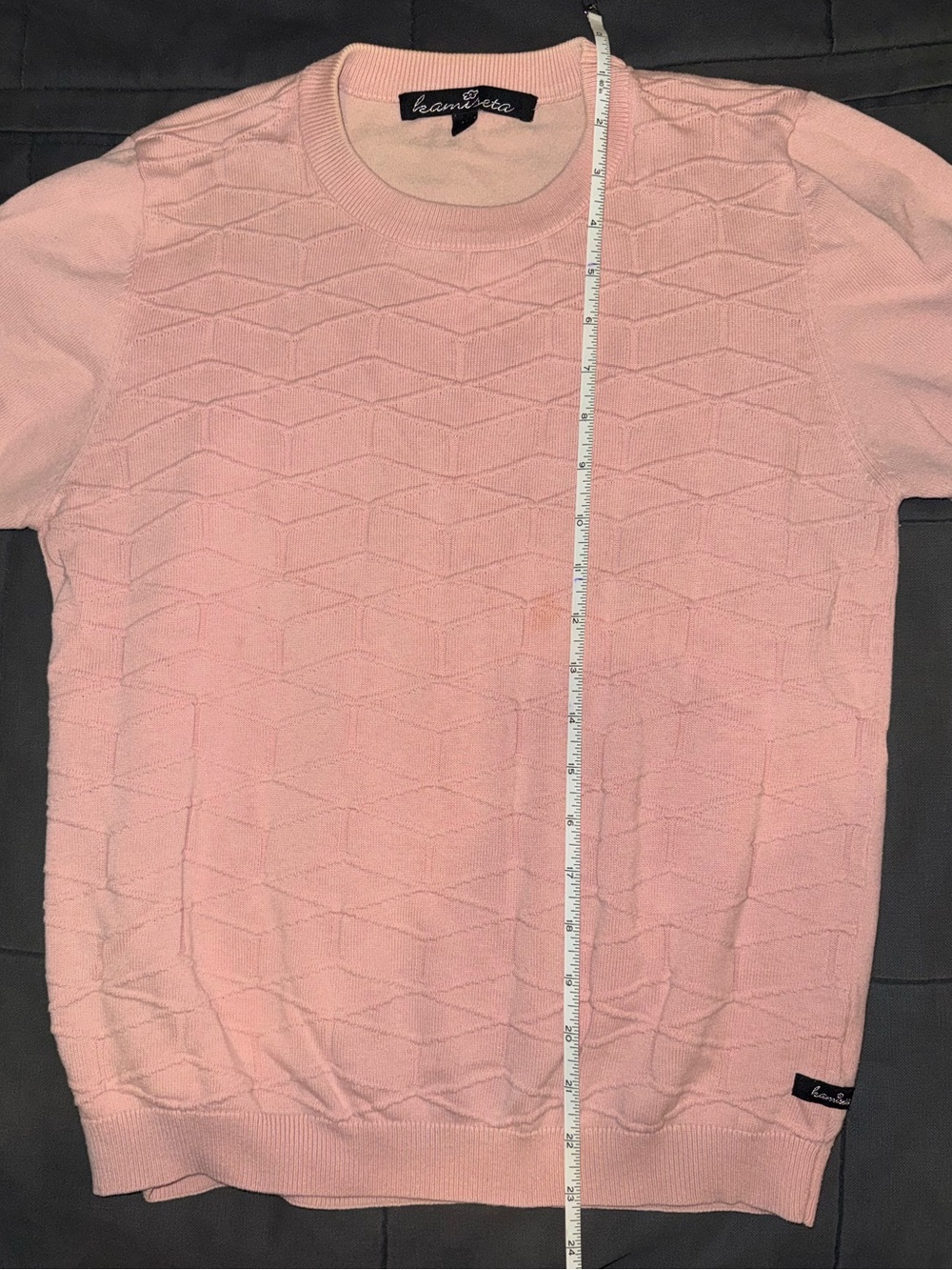 Kamiseta Pink Textured Short Sleeve Knit Sweater Top Size L For layering in Fall - Picture 4 of 11